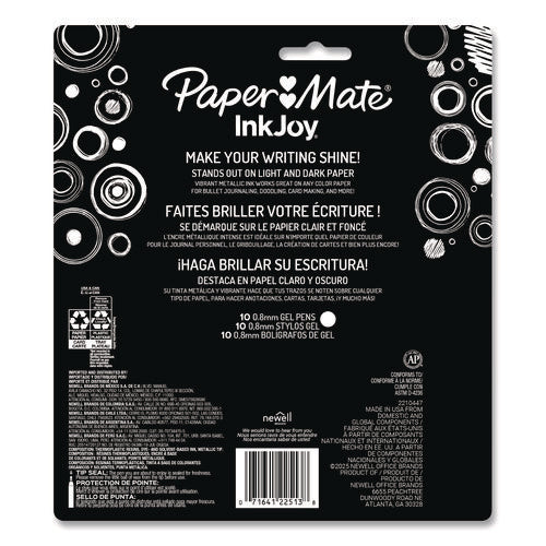 Image of Paper Mate® InkJoy Metallic Gel Pen, Retractable, Medium 0.8 mm, Assorted Ink, Assorted Barrel, 10/Pack