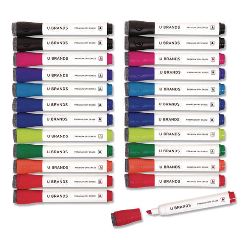 Image of U Brands Chisel Tip Low-Odor Dry-Erase Markers With Erasers, Broad Chisel Tip, Assorted Colors, 24/pack