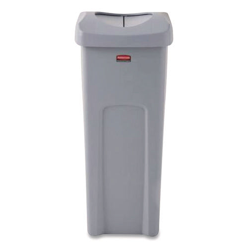 Image of Rubbermaid® Commercial Universal Square Trash Can with Swing Lid, 23 gal, Plastic, Gray