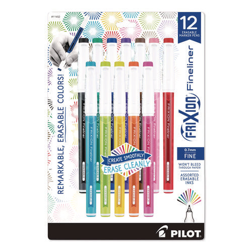 Image of Pilot® FriXion Fineliner Erasable Porous Point Pen, Stick, Fine 0.7 mm, Assorted Ink, Assorted Barrel, 12/Pack
