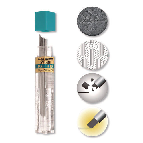 Image of Pentel® Super Hi-Polymer Lead Refills, 0.7 Mm, Hb, Black, 12/tube