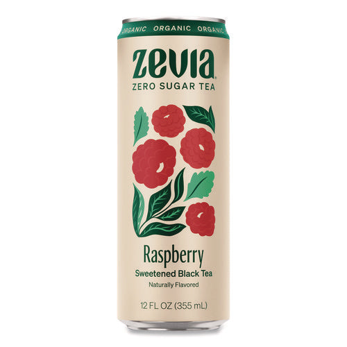 Image of Zevia® Zero Sugar Naturally Sweetened Black Tea, Raspberry Black Tea, 12 oz can, 12/Carton