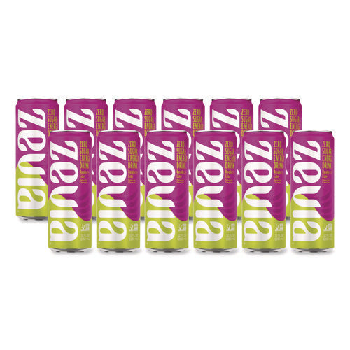 Image of Zevia® Zero Sugar Naturally Sweetened Energy Drink, Raspberry Lime, 12 oz Can, 12/Carton
