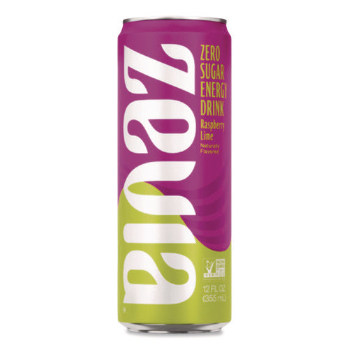 Image of Zevia® Zero Sugar Naturally Sweetened Energy Drink, Raspberry Lime, 12 oz Can, 12/Carton