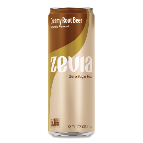 Image of Zevia® Zero Sugar Naturally Sweetened Soda, Creamy Root Beer, 12 oz Can, 12/Carton