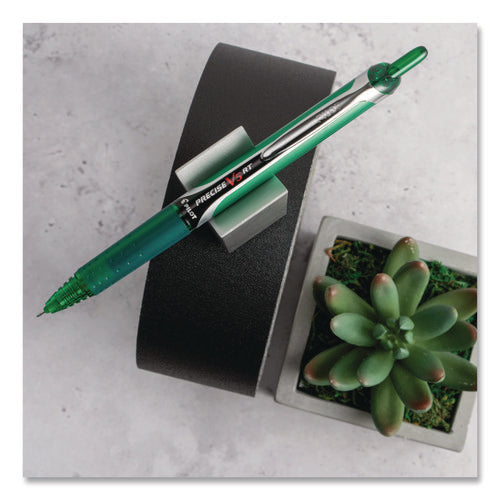 Image of Pilot® Precise V5RT Rollerball Pen, Retractable, Extra-Fine 0.5 mm, Green Ink, Green/Silver Barrel
