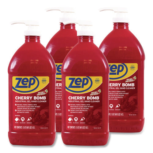 Image of Zep Commercial® Cherry Bomb Gel Hand Cleaner, Cherry Scent, 48 oz, 4/Carton
