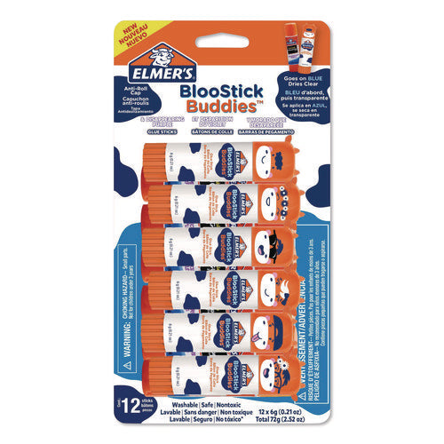 Image of Elmer's® BlooStick Buddies and Disappearing Purple Glue Stick Combo Pack, 0.21 oz, Dries Clear, 12/Pack