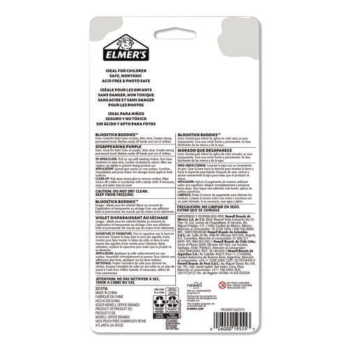 Image of Elmer's® BlooStick Buddies and Disappearing Purple Glue Stick Combo Pack, 0.21 oz, Dries Clear, 12/Pack