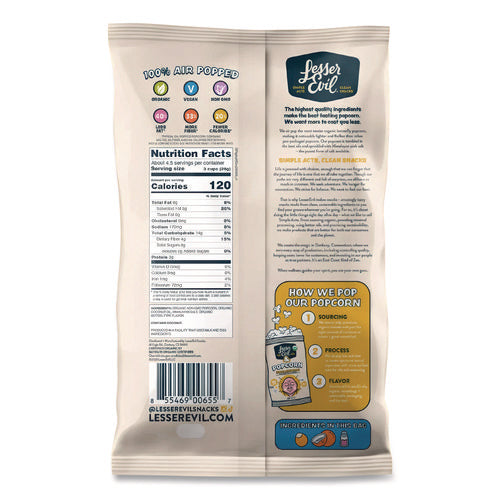 Image of LesserEvil® Snack Organic Himalayan Gold Popcorn, 0.88 oz Bag, 18/Carton