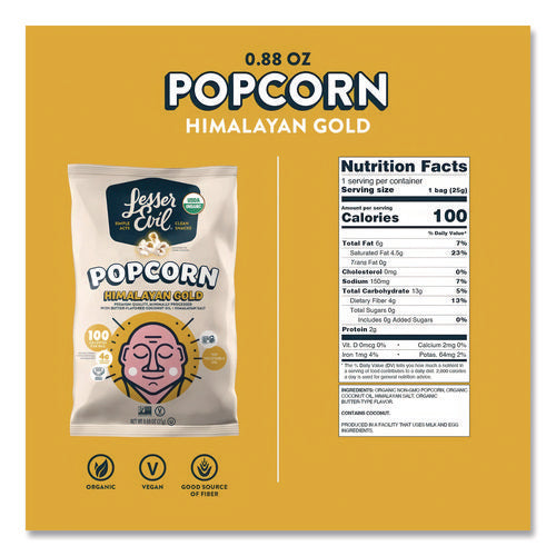 Image of LesserEvil® Snack Organic Himalayan Gold Popcorn, 0.88 oz Bag, 18/Carton