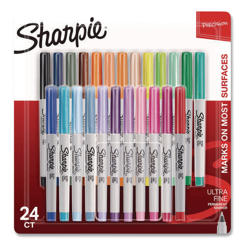Image of Sharpie® Ultra Fine Tip Permanent Marker, Ultra Fine Needle Tip, Assorted Colors, 24/Pack