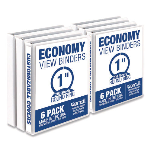 Image of Samsill® Economy Round Ring View Binders, 3 Rings, 1" Capacity, 11.5 x 8.5, White, 6/Carton