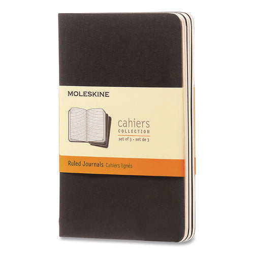 Image of Moleskine® Cahier Journal, 1-Subject, Narrow Rule, Black Cover, (64) 5.5 x 3.5 Sheets, 3/Pack