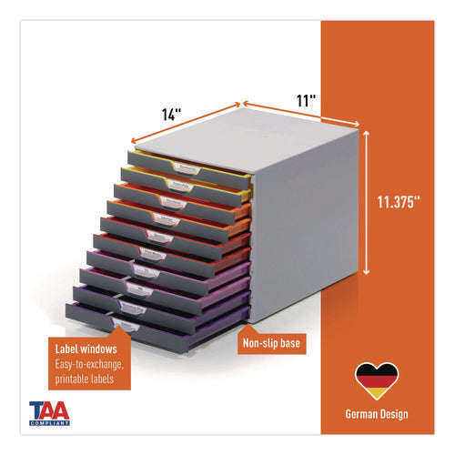 Image of Durable® VARICOLOR Stackable Plastic Drawer Box, 10 Drawers, Letter to Folio Size Files, 11" x 14" x 11.5", Gray