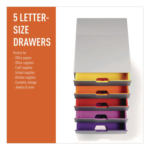 Image of Durable® VARICOLOR Stackable Plastic Drawer Box, 5 Drawers, Letter to Folio Size Files, 11.5" x 14" x 11", Gray