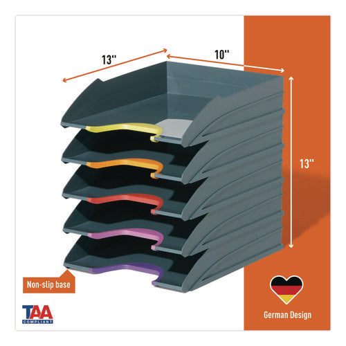 Image of Durable® VARICOLOR 5-Compartment Stackable Plastic Letter Tray Set, Letter to Folio Size Files, 10.39 x 13.23 x 2.91, Anthracite Gray