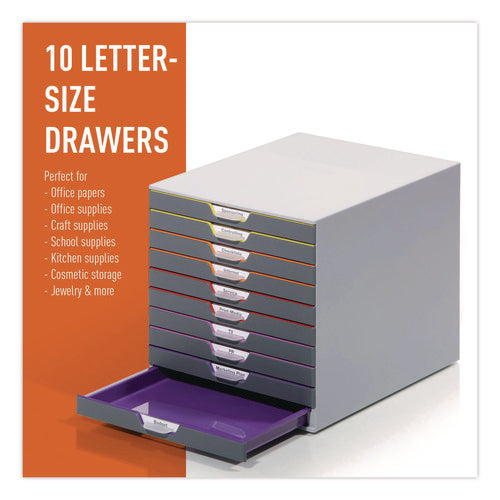 Image of Durable® VARICOLOR Stackable Plastic Drawer Box, 10 Drawers, Letter to Folio Size Files, 11" x 14" x 11.5", Gray