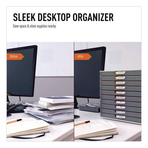 Image of Durable® VARICOLOR Stackable Plastic Drawer Box, 10 Drawers, Letter to Folio Size Files, 11" x 14" x 11.5", Gray