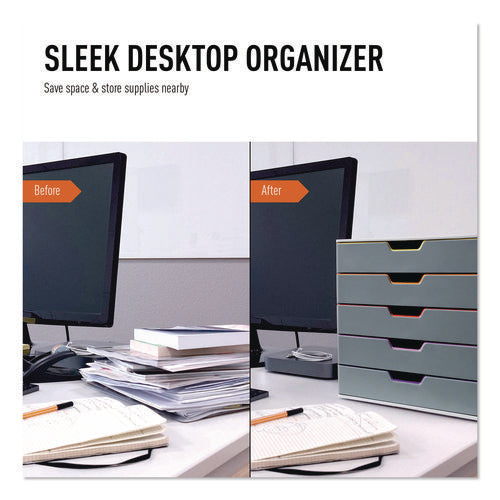 Image of Durable® VARICOLOR Stackable Plastic Drawer Box, 5 Drawers, Letter to Folio Size Files, 11.5" x 14" x 11", Gray