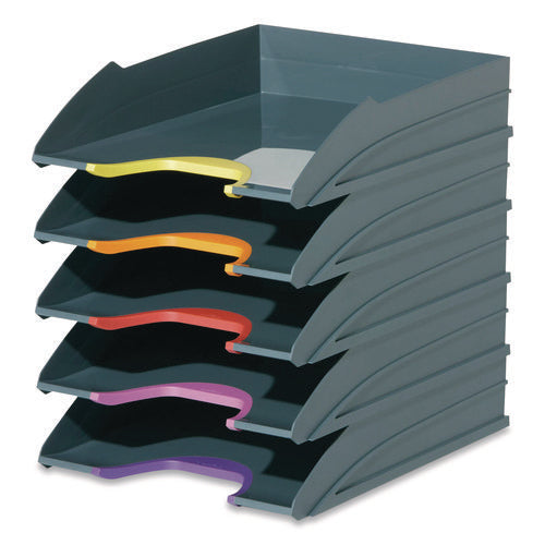 Image of Durable® VARICOLOR 5-Compartment Stackable Plastic Letter Tray Set, Letter to Folio Size Files, 10.39 x 13.23 x 2.91, Anthracite Gray