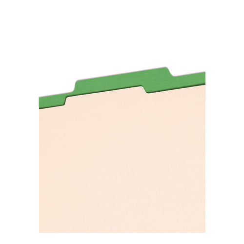 Image of Smead Top Tab Classification Folders, Four SafeSHIELD Fasteners, 2" Expansion, 1 Divider, Letter Size, Green Exterior, 10/Box