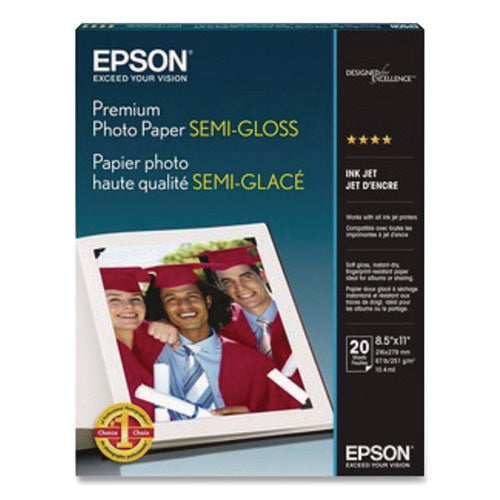 Image of Epson® Premium Photo Paper, 10.4 Mil, 8.5 X 11, Semi-Gloss White, 20/pack