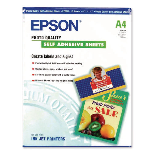 Image of Epson® Photo-Quality Self Adhesive Paper, 8.38 X 11.75, Matte White, 10/pack