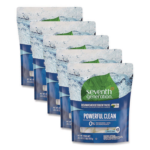 Image of Seventh Generation® Natural Automatic Dishwasher Detergent Packs, Free and Clear, 45 Powder Packets/Box, 5 Boxes/Carton