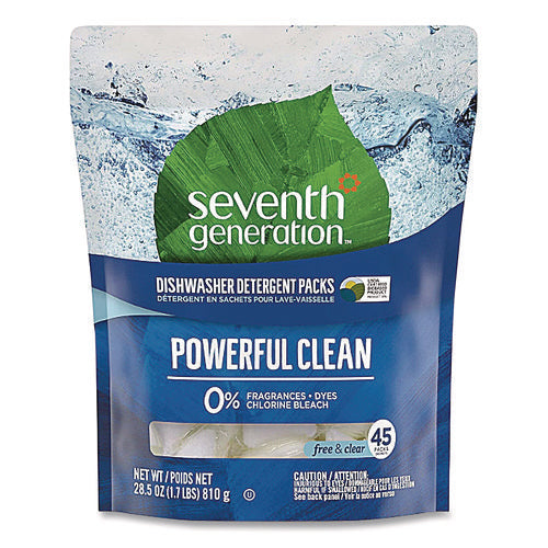Image of Seventh Generation® Natural Automatic Dishwasher Detergent Packs, Free and Clear, 45 Powder Packets/Box, 5 Boxes/Carton