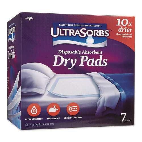 Image of Medline Ultrasorbs Disposable Dry Pads, 23" X 35", White, 7/box, 6/carton