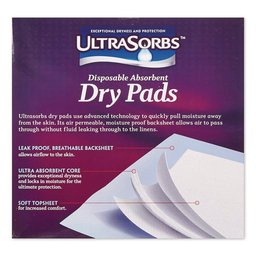 Image of Medline Ultrasorbs Disposable Dry Pads, 23" X 35", White, 7/box, 6/carton