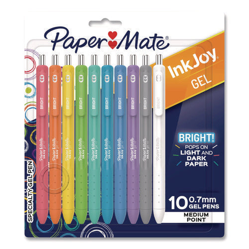 Image of Paper Mate® InkJoy Gel Bright Gel Pen, Retractable, Medium 0.7 mm, Assorted Ink, Assorted Barrel, 10/Pack