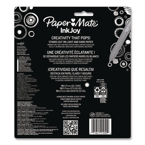 Image of Paper Mate® InkJoy Gel Bright Gel Pen, Retractable, Medium 0.7 mm, Assorted Ink, Assorted Barrel, 10/Pack