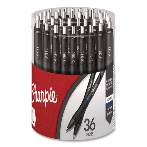 Image of Sharpie® S-Gel Sharpie S-Gel Gel Pen, Retractable, Medium 0.7 mm, Blue Ink, Black Barrel, 36/Pack