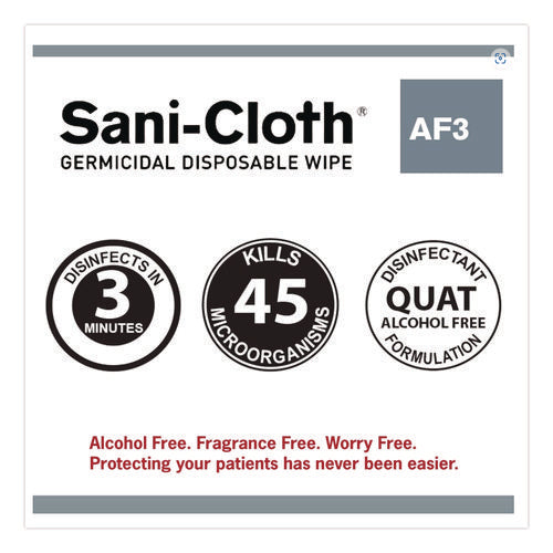 Image of Sani Professional® Sani-Cloth AF3 Germicidal Disposable Wipes, 6 x 6.75, White, 160 Wipes/Canister, 12 Canisters/Carton