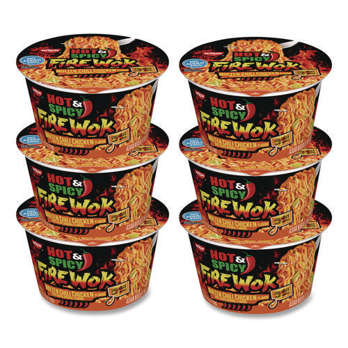 Image of Nissin® Hot and Spicy Fire Wok Molten Chili Chicken, 4.37 oz Bowl, 6/Carton
