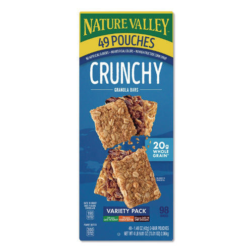 Image of Nature Valley® Granola Bars, Assorted Crunchy Bars, 1.5 Oz Pouch, 2 Bars/pouch, 49 Packs/box