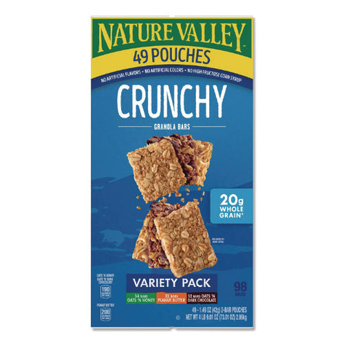 Image of Nature Valley® Granola Bars, Assorted Crunchy Bars, 1.5 Oz Pouch, 2 Bars/pouch, 49 Packs/box