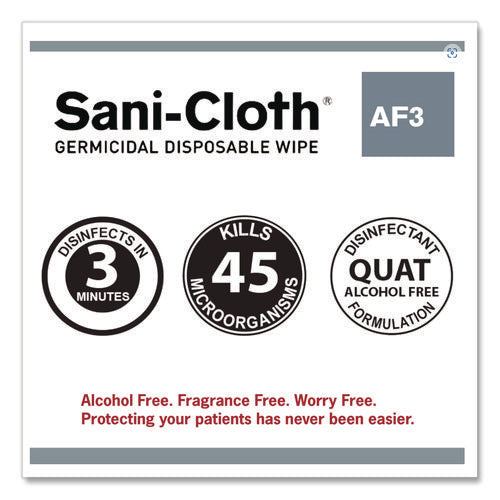 Image of Sani Professional® Sani-Cloth AF3 Germicidal Disposable Wipes, Large, 1-Ply, 8" x 5", Unscented, White, 50/Pack, 10 Packs/Carton