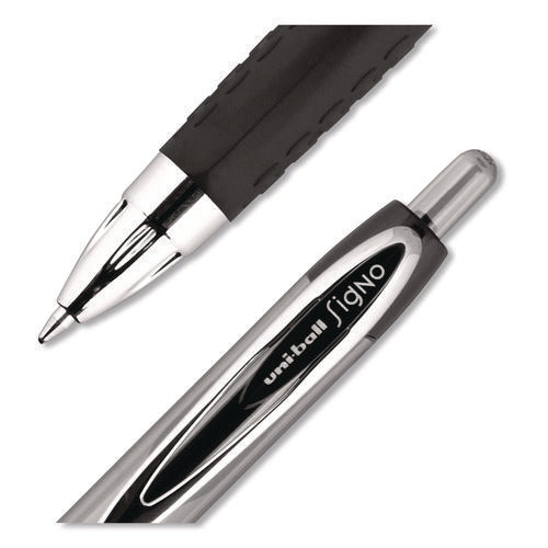 Image of uniball® Signo 207 Gel Pen, Retractable, Medium 0.7 mm, Black Ink, Clear/Black Barrel, 8/Pack
