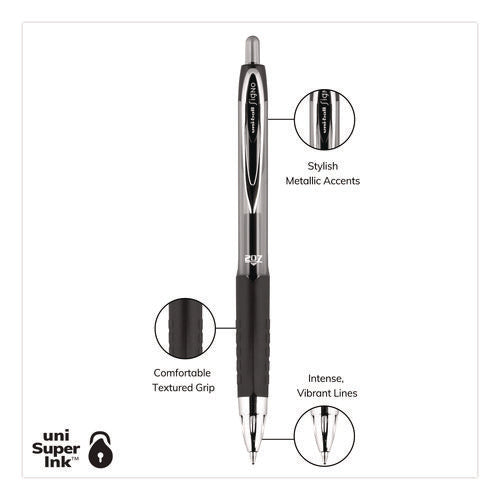 Image of uniball® Signo 207 Gel Pen, Retractable, Medium 0.7 mm, Black Ink, Clear/Black Barrel, 8/Pack