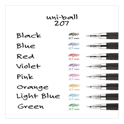 Image of uniball® Signo 207 Gel Pen, Retractable, Medium 0.7 mm, Black Ink, Clear/Black Barrel, 8/Pack