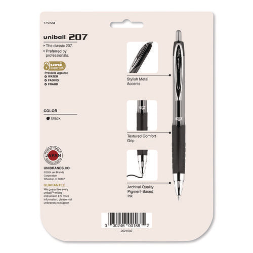 Image of uniball® Signo 207 Gel Pen, Retractable, Medium 0.7 mm, Black Ink, Clear/Black Barrel, 8/Pack