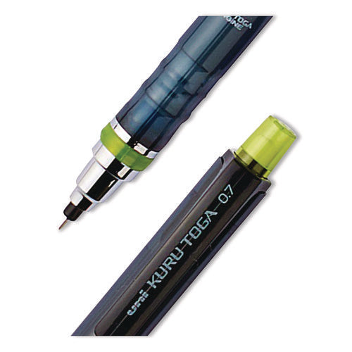 Image of uniball® KuruToga Mechanical Pencil with Tube of Diamond Lead, 0.7 mm, HB (#2), Black Lead, Black/Green Barrel
