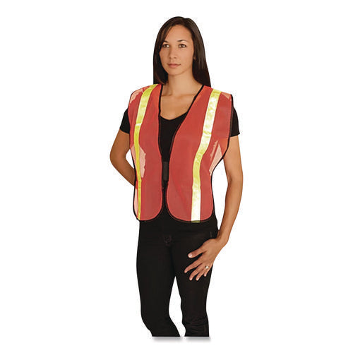 Image of PIP Hook and Loop Safety Vest, One Size Fits Most, Hi-Viz Orange with Yellow Prismatic Tape