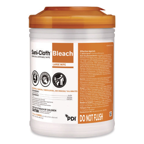 Image of Sani Professional® Sani-Cloth Bleach Germicidal Disposable Wipes, Deep-Well Lid Canister, 10.5 X 6, 75/canister