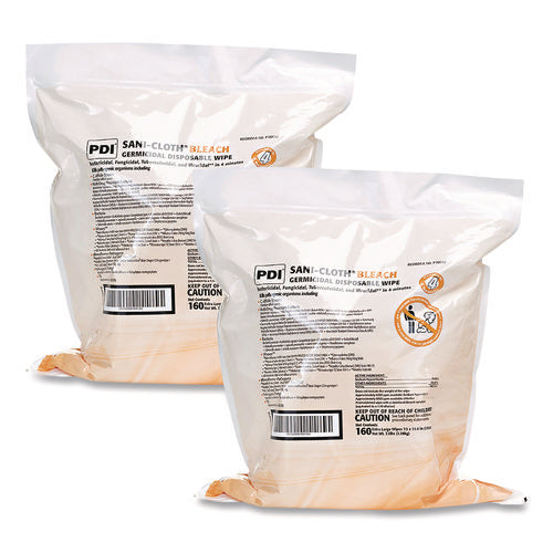 Image of Sani Professional® Sani-Cloth Bleach Germicidal Disposable Wipe Refill, 1-Ply, 7.5 X 15, Unscented, White, 160/bag, 2 Bags/carton