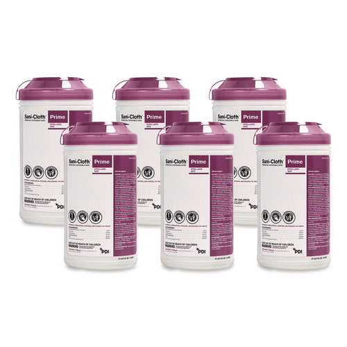 Image of Sani Professional® Sani-Cloth Prime Germicidal Disposable Wipes, Extra-Large, 1-Ply, 7.5 X 15, Unscented, White, 70/canister, 6 Canisters/carton