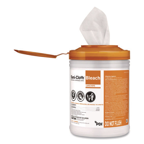 Image of Sani Professional® Sani-Cloth Bleach Germicidal Disposable Wipes, 1-Ply, 6 x 5, Unscented, White, 160/Canister, 12 Canisters/Carton